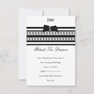 Invitación Elegante Evento Formal Corbata Negra Cena Blanca