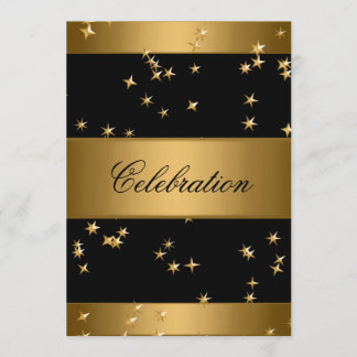 Invitación Elegante evento negro de estrellas Metalizado de o