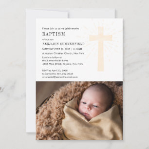 Invitación Elegante evento religioso de bautizo Foto de bebé