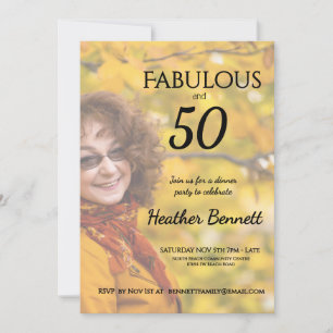 Invitación Elegante Fabuloso Cumpleaños 50 Moderno Foto Fiest