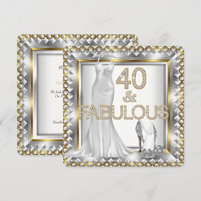 Invitación Elegante Fabuloso Vestido De 40 Deco Talla Alta (Anverso / Reverso)