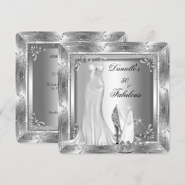 Invitación Elegante Fabulous 50 Silver Look High Heel Shoe (Anverso / Reverso)