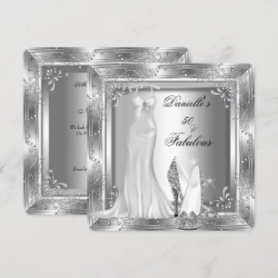 Invitación Elegante Fabulous 50 Silver Look High Heel Shoe