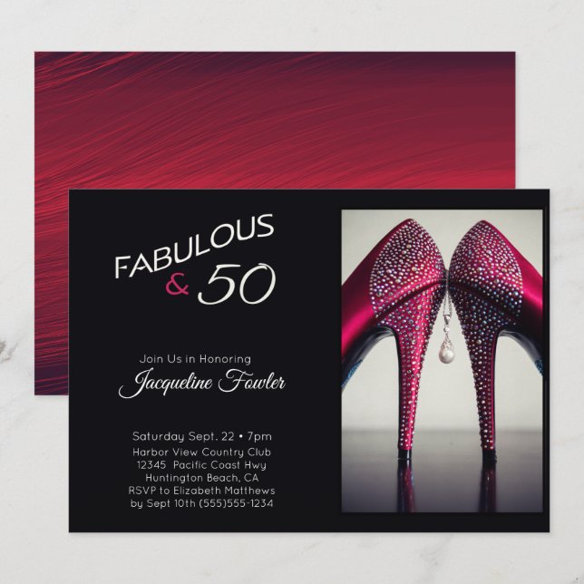 Invitación Elegante Fabulous 50 tacones de alto nivel Red Gla (Anverso / Reverso)