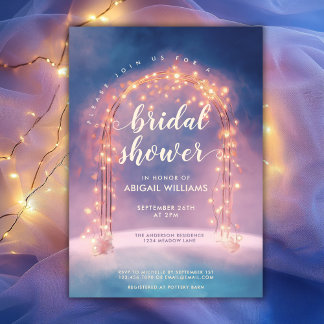 Invitación Elegante Fairy Lights Arch Pink Blue Bridal Shower