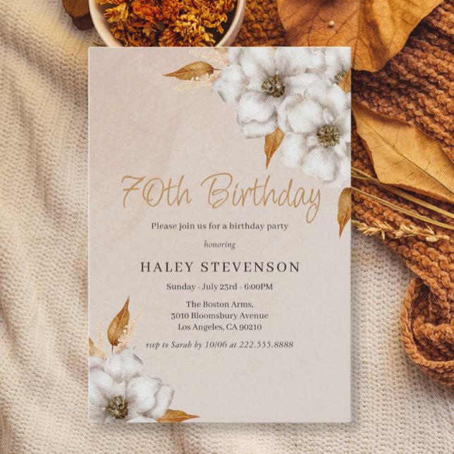 Invitación Elegante Fall Boho Moda Floral 70 cumpleaños (Subido por el creador)