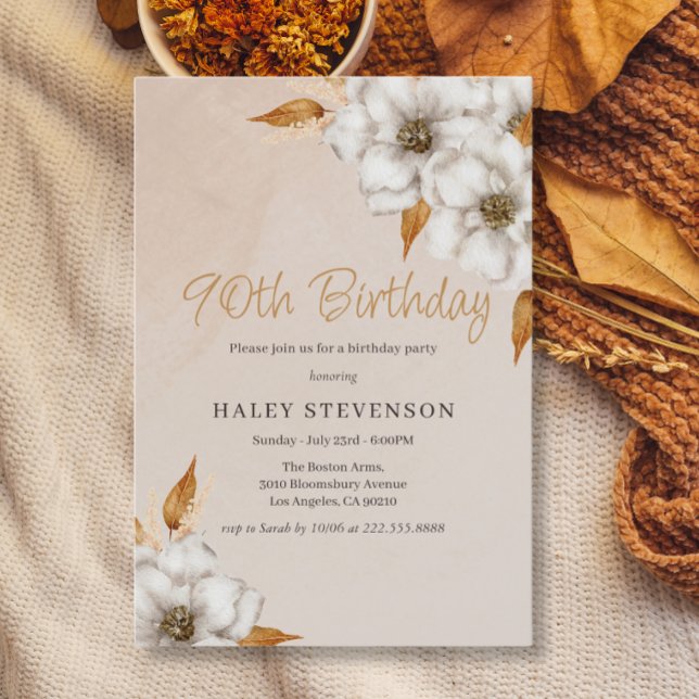 Invitación Elegante Fall Boho Moda Floral 90 cumpleaños fiest (Subido por el creador)