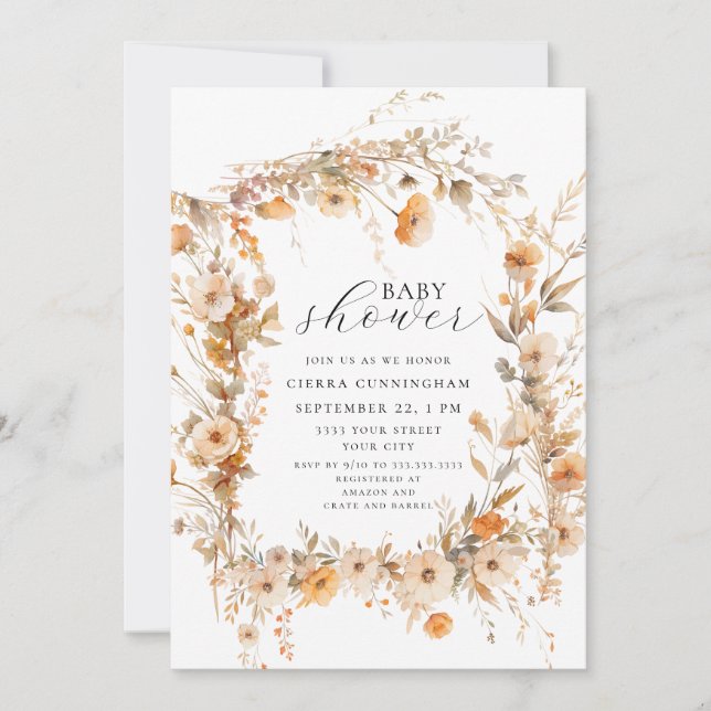 Invitación Elegante Fall Floral Baby Shower (Anverso)