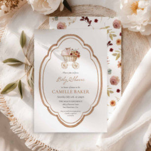 Invitación Elegante Fall Floral Burgundy Baby Shower Invitati