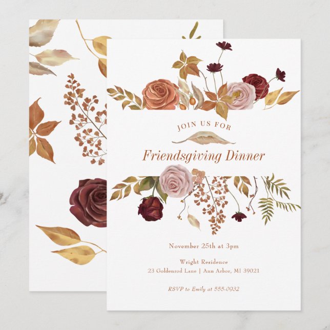 Invitación Elegante Fall Floral Woodland Friendding (Anverso / Reverso)
