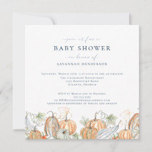 Invitación Elegante Fall Watercolor Pumpkin Baby Shower