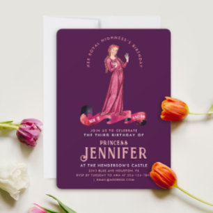 Invitación Elegante Fantasía de Princesa Rosa y Púrpura con E