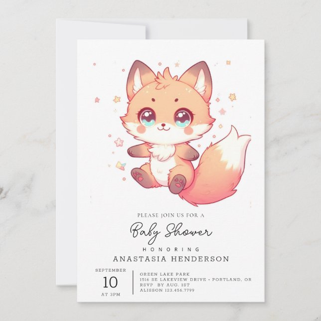 Invitación Elegante Fantasy Fox Baby Shower (Anverso)