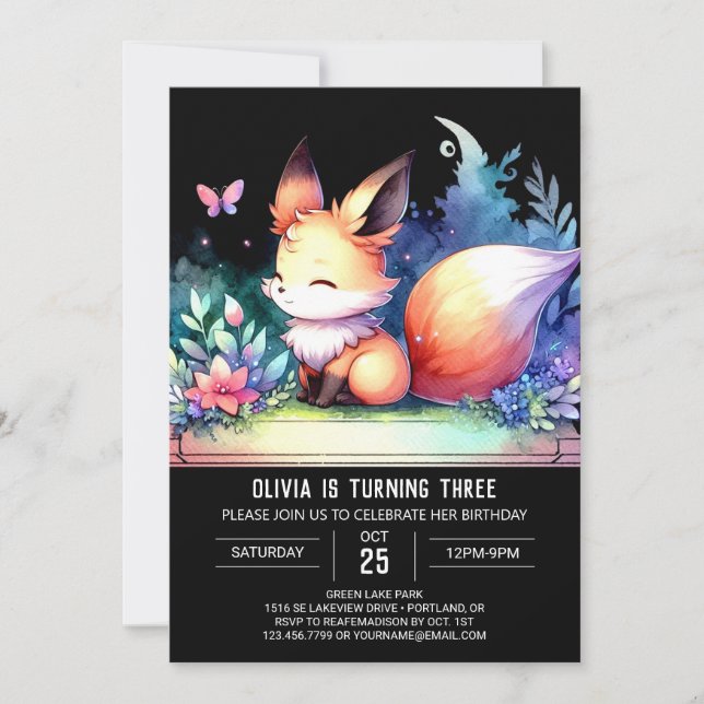 Invitación Elegante Fantasy Fox Birthday digital (Anverso)