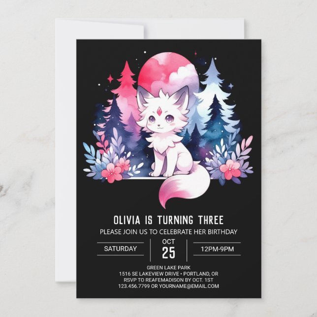 Invitación Elegante Fantasy Wolf Cumpleaños (Anverso)