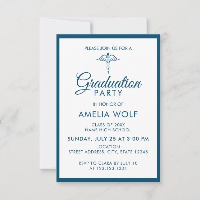 Invitación Elegante Farmacéutico Caducto Azul del Océano (Anverso)