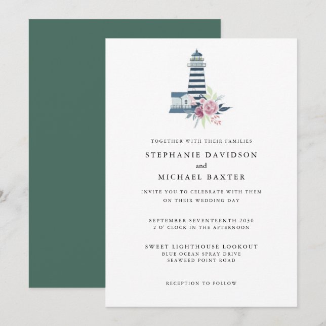 Invitación Elegante faro acuático Minimalista náutico (Anverso / Reverso)
