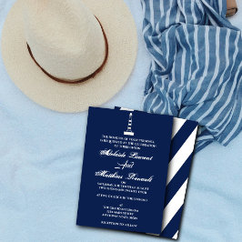 Invitación Elegante Faro Boda Náutico - Azul marino,