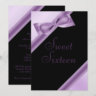 Invitación Elegante Faux Bow & Ribbon Sweet 16 Cumpleaños