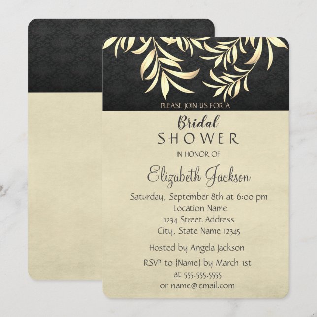 Invitación Elegante Faux Gold de la época deja ducha de novia (Anverso / Reverso)