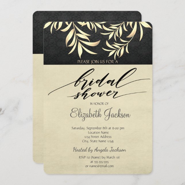 Invitación Elegante Faux Gold deja ducha de novia (Anverso / Reverso)