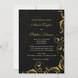 Invitación Elegante Faux Gold Purpurina Floral Swirls