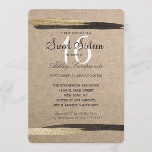 Invitación Elegante Faux Gold y Black Paint Strokes