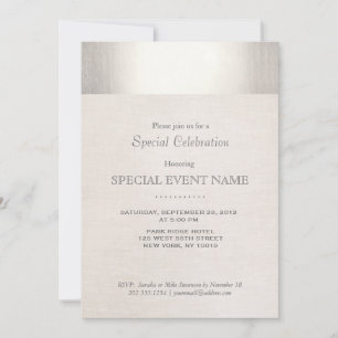 Invitación Elegante Faux Silver Striped Beige Linen look