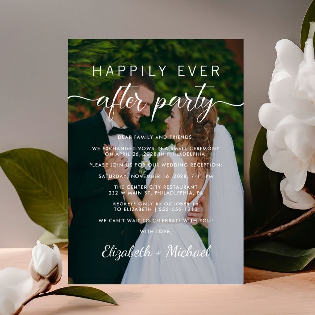 Invitación Elegante, feliz por siempre después de la recepció (From private vows to a grand happily ever after party - celebrate with family and friends)