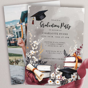 Invitación Elegante Feria de Graduación de Libros Florales