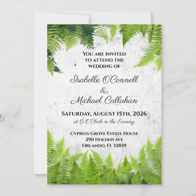 Invitación Elegante Fern Natural Romantic Leaves Boda (Anverso)