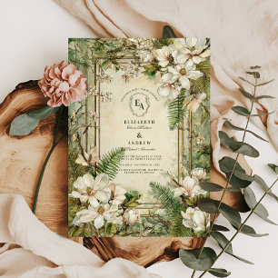 Invitación Elegante Fern y Boda floral de marfil