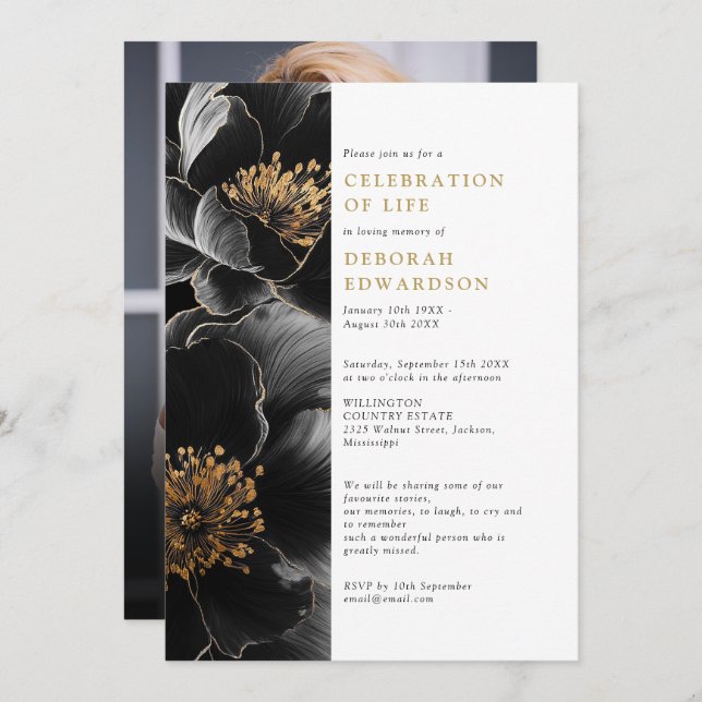 Invitación Elegante Festejo Floral Moderno De La Foto De La V (Anverso / Reverso)