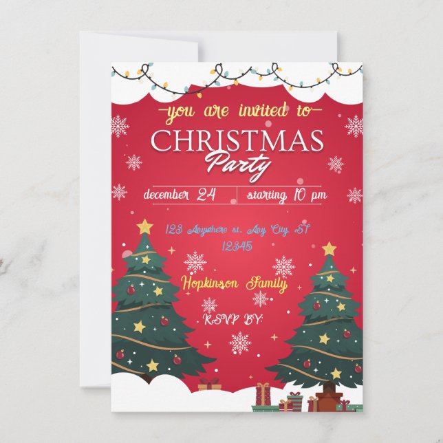 INVITACIÓN ELEGANTE FESTIVAL DELIGHT RED CHRISTAMS FIESTA (Anverso)