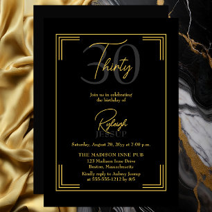 Invitación Elegante Fiesta Art Déco de Cumpleaños 30 en Negro
