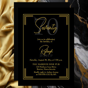 Invitación Elegante Fiesta Art Déco de Cumpleaños 70 en Negro