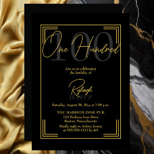 Invitación Elegante Fiesta Art Déco del 100 cumpleaños de Oro