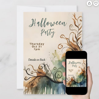 Invitación Elegante fiesta artística de acuarela de Halloween