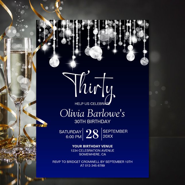 Invitación Elegante Fiesta azul 30 cumpleaños (Subido por el creador)