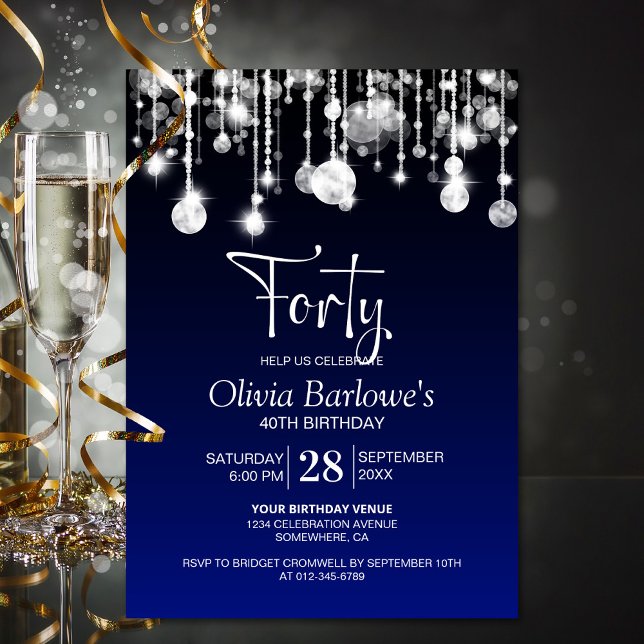 Invitación Elegante Fiesta azul 40 de cumpleaños (Subido por el creador)
