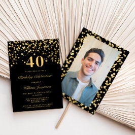 Invitación Elegante Fiesta Black & Gold Photo 40 Cumpleaños