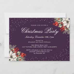 Invitación Elegante Fiesta Botánica de Navidad con Tema Púrpu