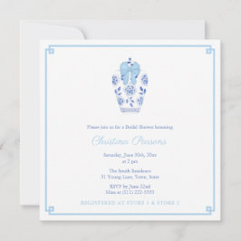 Invitación Elegante Fiesta Bridal Shower Chinoiserie azul bla