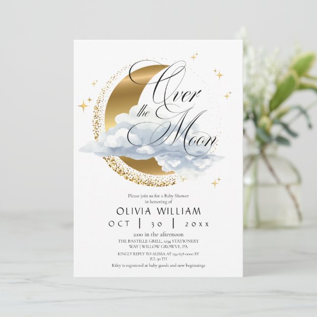 Invitación Elegante Fiesta Celestial de Revelación de Género  (Anverso de pie)