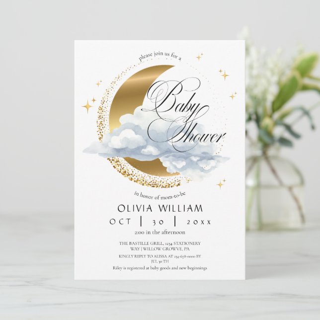 Invitación Elegante Fiesta Celestial para Bebé sin Género (Anverso de pie)