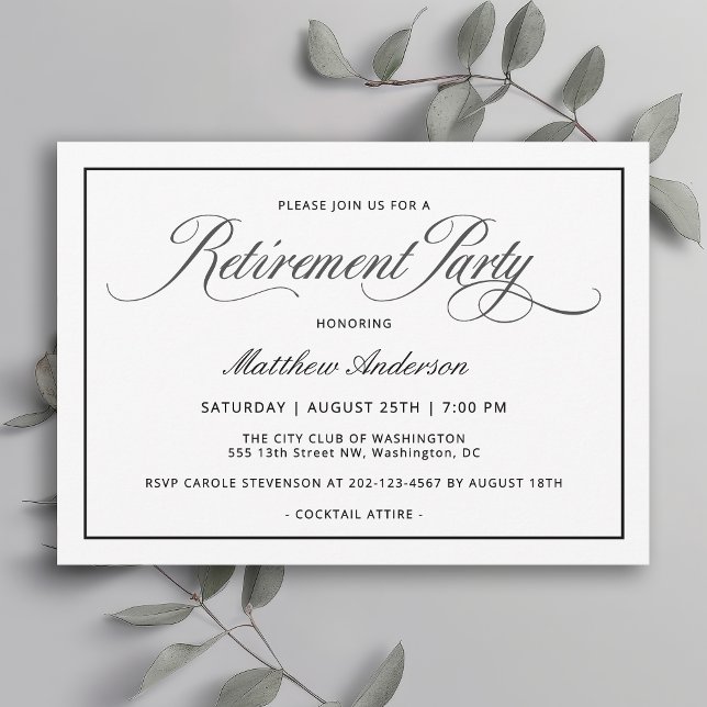 Invitación Elegante Fiesta clásico de retiro blanco simple (Available in both printed and instant download digital formats.)