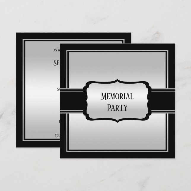 Invitación Elegante Fiesta conmemorativo de hombre plateado y (Anverso / Reverso)