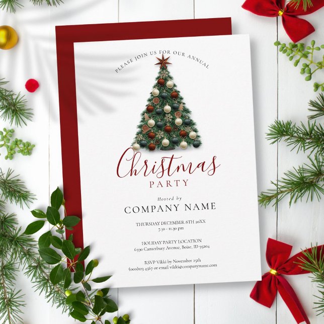 Invitación Elegante fiesta corporativa de feriados navideños (Elegant Christmas Tree Corporate Holiday Party Invitation)