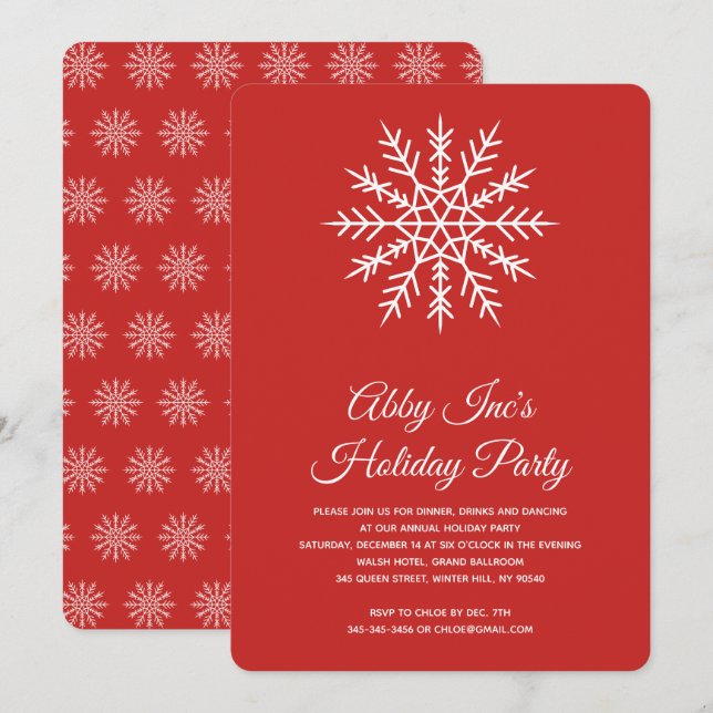 Invitación Elegante fiesta corporativa de vacaciones rojas co (Anverso / Reverso)
