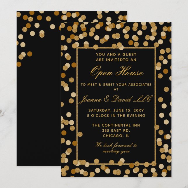 Invitación Elegante Fiesta corporativo de oro negro (Anverso / Reverso)